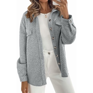 image:imageZESICA Womens Casual Long Sleeve Button Down Loose Shacket Jacket CoatLightgrey