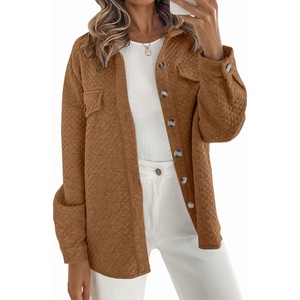 image:imageZESICA Womens Casual Long Sleeve Button Down Loose Shacket Jacket CoatTan