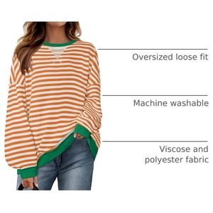image:imageZESICA Womens Casual Striped Pullover Tops Long Sleeve Shirts Crewneck Oversized Sweatshirts Spring ClothesOrangeMedium