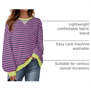 image:imageZESICA Womens Casual Striped Pullover Tops Long Sleeve Shirts Crewneck Oversized Sweatshirts Spring ClothesRoseMedium