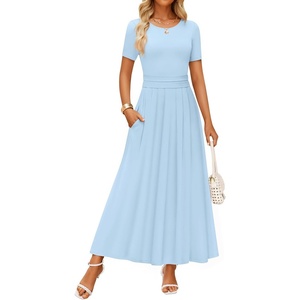 image:imageZESICA Womens Casual Summer 2026 Short Sleeve Maxi DressLight Blue