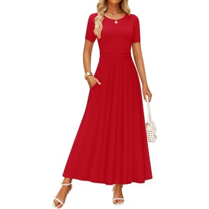 image:imageZESICA Womens Casual Summer 2026 Short Sleeve Maxi DressRed