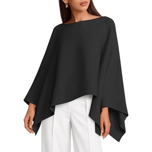 image:imageZESICA Womens Fall Batwing Oversized Knitted Shawls Poncho SweatersBlack