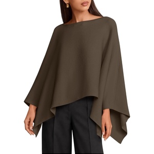 image:imageZESICA Womens Fall Batwing Oversized Knitted Shawls Poncho SweatersBrown