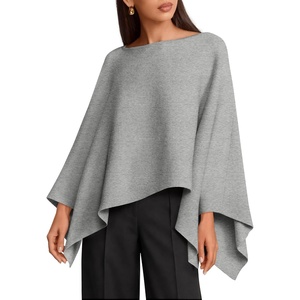 image:imageZESICA Womens Fall Batwing Oversized Knitted Shawls Poncho SweatersGrey