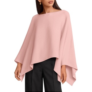 image:imageZESICA Womens Fall Batwing Oversized Knitted Shawls Poncho SweatersPink