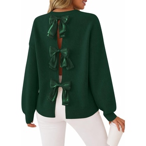 image:imageZESICA Womens Fall Bow Knot Oversized Sweaters Trendy Pullover TopsDark Green