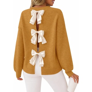 image:imageZESICA Womens Fall Bow Knot Oversized Sweaters Trendy Pullover TopsMustard Yellow