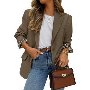 image:imageZESICA Womens Fall Business Casual Open Front Button BlazerBrown