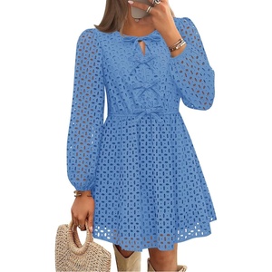 image:imageZESICA Womens Fall Cute Hollow Out Long Sleeve Mini DressesBlue