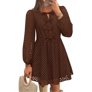 image:imageZESICA Womens Fall Cute Hollow Out Long Sleeve Mini DressesBrown