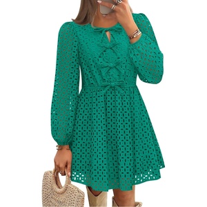 image:imageZESICA Womens Fall Cute Hollow Out Long Sleeve Mini DressesGreen