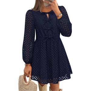 image:imageZESICA Womens Fall Cute Hollow Out Long Sleeve Mini DressesNavy