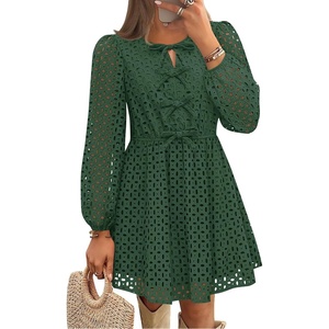 image:imageZESICA Womens Fall Cute Hollow Out Long Sleeve Mini DressesOlive
