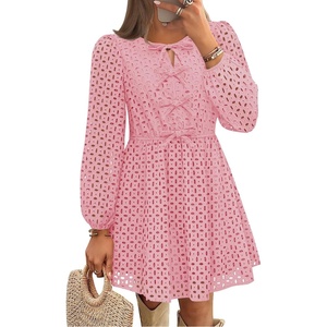 image:imageZESICA Womens Fall Cute Hollow Out Long Sleeve Mini DressesPink