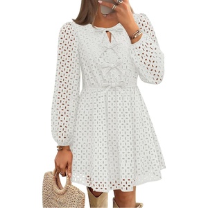 image:imageZESICA Womens Fall Cute Hollow Out Long Sleeve Mini DressesWhite