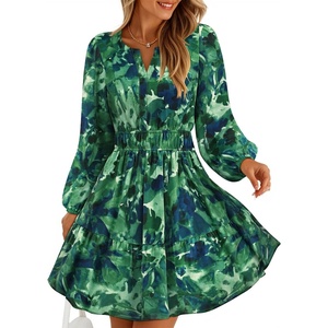 image:imageZESICA Womens Fall Floral Long Sleeve Wedding Guest Mini DressesDarkgreen