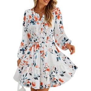image:imageZESICA Womens Fall Floral Long Sleeve Wedding Guest Mini DressesIvory