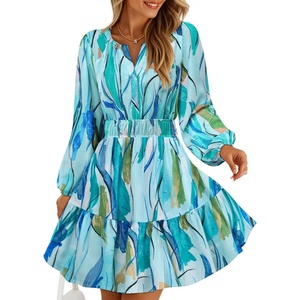 image:imageZESICA Womens Fall Floral Long Sleeve Wedding Guest Mini DressesLake
