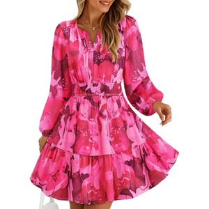 image:imageZESICA Womens Fall Floral Long Sleeve Wedding Guest Mini DressesRose