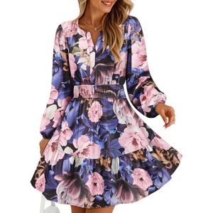 image:imageZESICA Womens Fall Floral Long Sleeve Wedding Guest Mini DressesRoyal