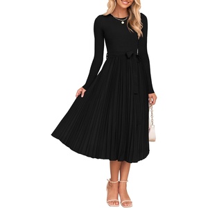 image:imageZESICA Womens Fall Long Sleeve Pleated Knit Sweater DressBlack
