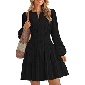 image:imageZESICA Womens Fall Long Sleeve V Neck Flowy Mini DressesBlack