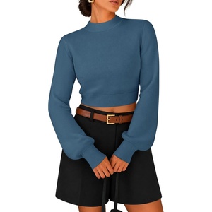 image:imageZESICA Womens Fall Mock Neck Cropped Sweaters Long Sleeve Pullover TopsDarkblue
