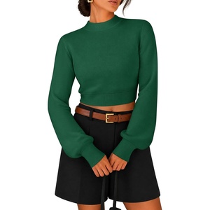 image:imageZESICA Womens Fall Mock Neck Cropped Sweaters Long Sleeve Pullover TopsDarkgreen