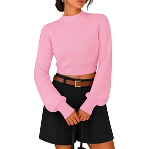 image:imageZESICA Womens Fall Mock Neck Cropped Sweaters Long Sleeve Pullover TopsHotpink