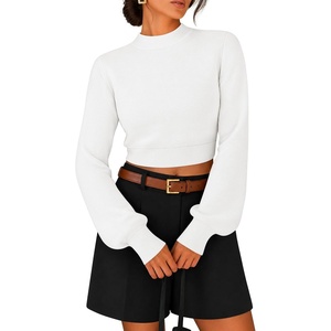 image:imageZESICA Womens Fall Mock Neck Cropped Sweaters Long Sleeve Pullover TopsWhite