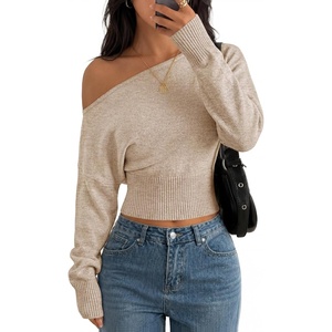 image:imageZESICA Womens Fall Off Shoulder Cinched Waist Cropped Sweaters TrendyOats