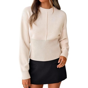image:imageZESICA Womens Fall Sweaters Crewneck Cinched Waist Pullover TopsApricot