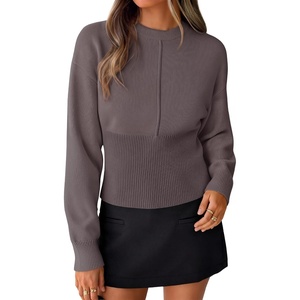 image:imageZESICA Womens Fall Sweaters Crewneck Cinched Waist Pullover TopsGreytaupe