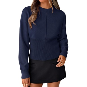 image:imageZESICA Womens Fall Sweaters Crewneck Cinched Waist Pullover TopsNavy