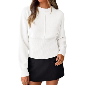 image:imageZESICA Womens Fall Sweaters Crewneck Cinched Waist Pullover TopsWhite
