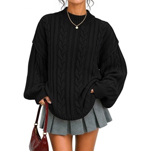 image:imageZESICA Womens Fall Sweaters Oversized Mock Neck Cable Knit OutfitsBlack