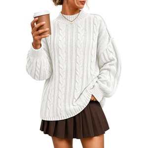 image:imageZESICA Womens Fall Sweaters Oversized Mock Neck Cable Knit OutfitsWhite