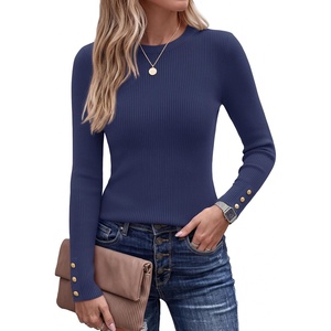 image:imageZESICA Womens Fall Winter Cozy Sweaters Fitted Knit Pullover TopsNavy