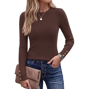 image:imageZESICA Womens Fall Winter Cozy Sweaters Fitted Knit Pullover TopsTaupe