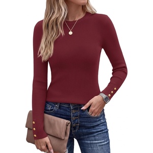 image:imageZESICA Womens Fall Winter Cozy Sweaters Fitted Knit Pullover TopsWine