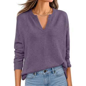 image:imageZESICA Womens Fall Winter Cozy Sweaters V Neck Loose Warm Pullover TopsPurple
