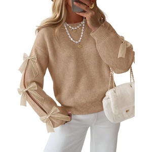 image:imageZESICA Womens Fall Winter Cute Bow Long Sleeve Oversized SweatersKhaki