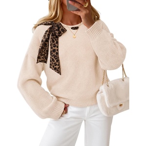 image:imageZESICA Womens Fall Winter Cute Bow Tie Oversized SweatersApricot