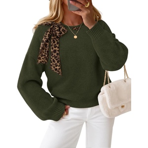 image:imageZESICA Womens Fall Winter Cute Bow Tie Oversized SweatersArmygreen