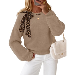 image:imageZESICA Womens Fall Winter Cute Bow Tie Oversized SweatersCamel