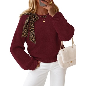 image:imageZESICA Womens Fall Winter Cute Bow Tie Oversized SweatersWine