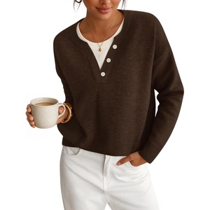image:imageZESICA Womens Fall Winter Henley Neck Oversized Sweater TopsBrown