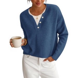 image:imageZESICA Womens Fall Winter Henley Neck Oversized Sweater TopsDusty Blue