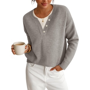 image:imageZESICA Womens Fall Winter Henley Neck Oversized Sweater TopsGrey